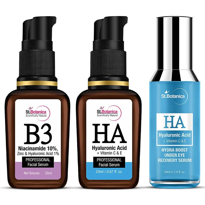 St.Botanica Niacinamide Face Serum + Hyaluronic Acid Serum + Hyaluronic Acid Under Eye Serum