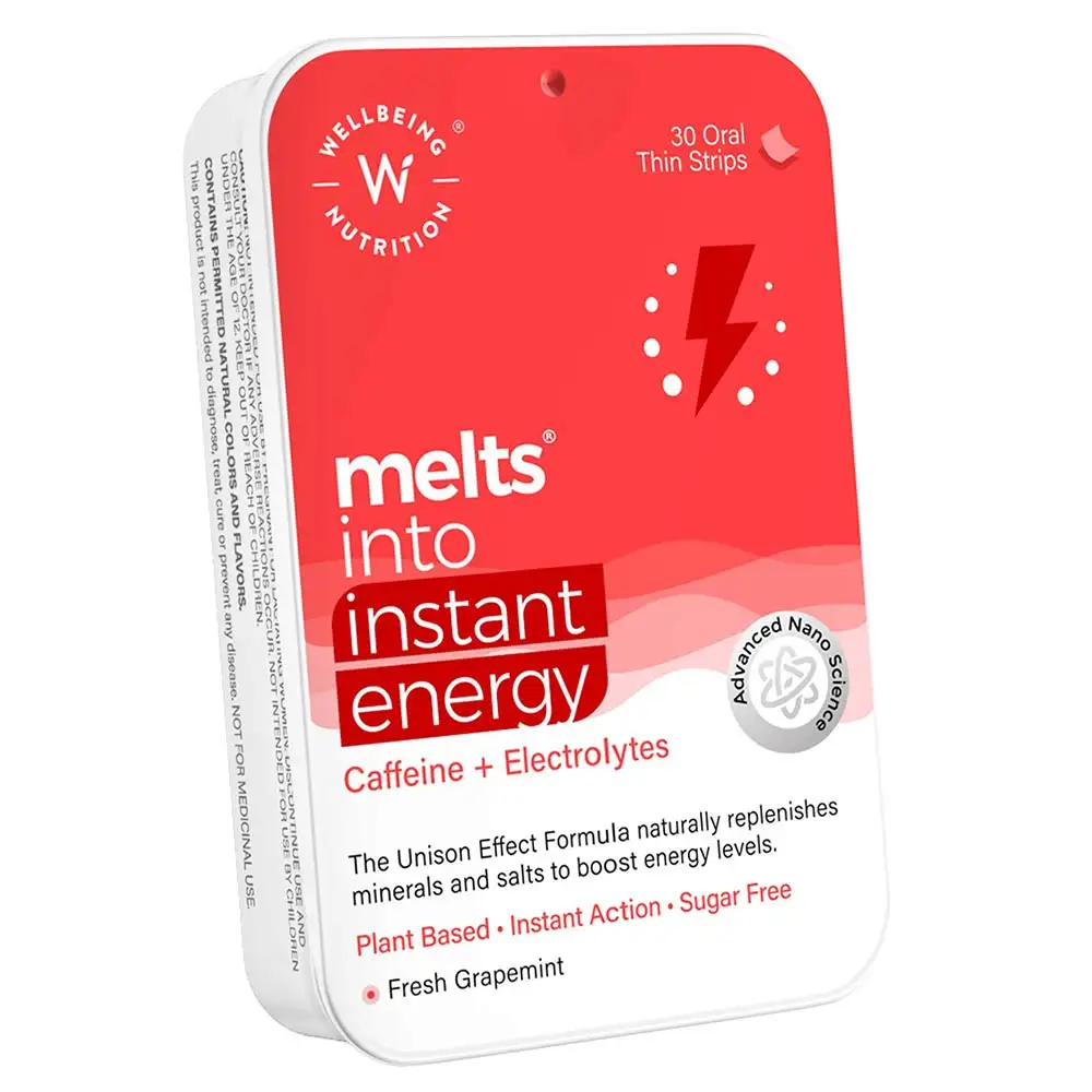 Wellbeing Nutrition Melts Instant Energy Caffeine+Electrolytes,  30 Piece(s)/Pack  Fresh Grapemint