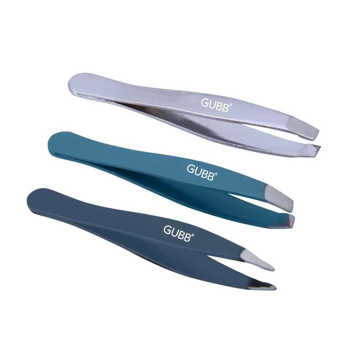 GUBB Trio Mini Tweezer Set For Hair Removal - Slant Tweezer- Flat Tweezer & Pointed Tweezer