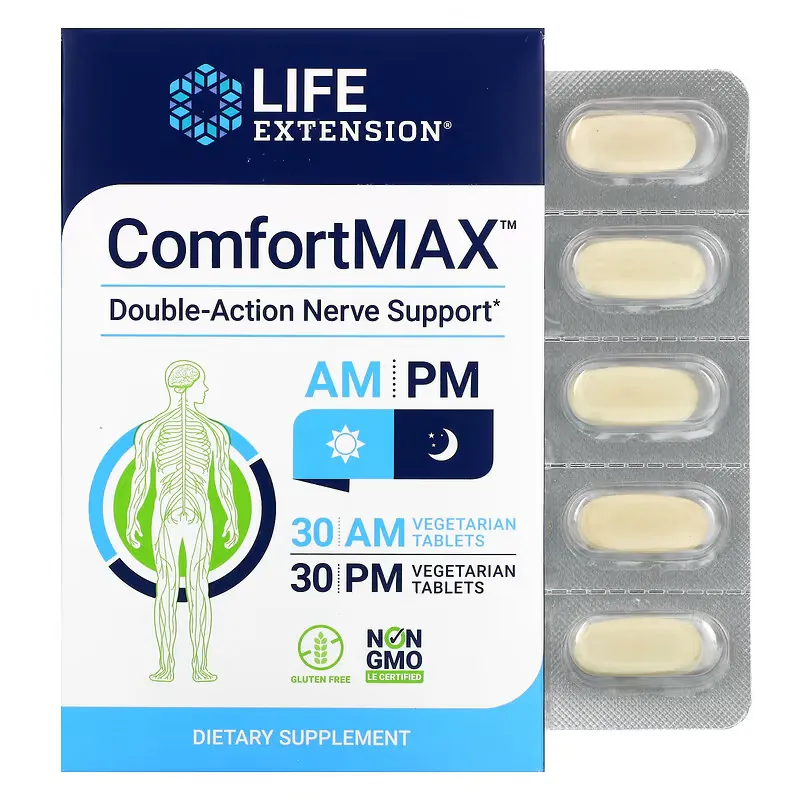 ComfortMAX, Double-Action Nerve Support, For AM & PM, 60 Vegetarian Tablets