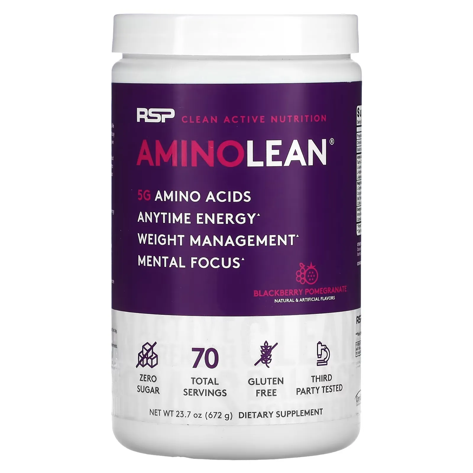 AminoLean, 5 g Amino Acids + Anytime Energy, Blackberry Pomegranate, 23.7 oz (672 g)