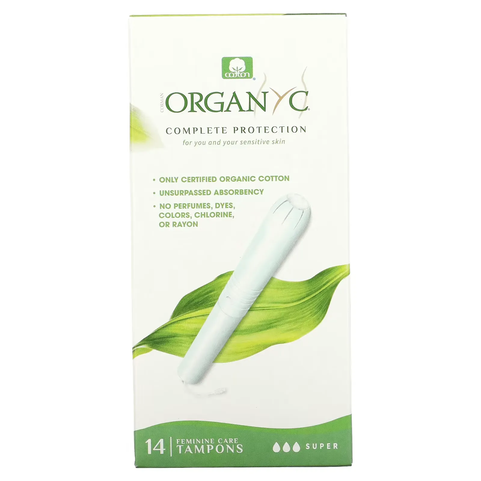 Organic Tampons, Super, 14 Tampons