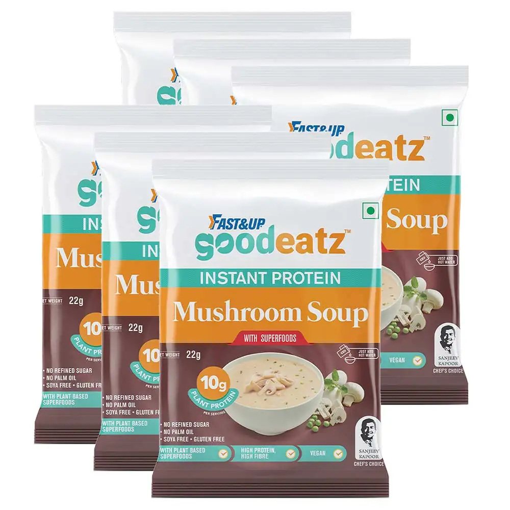 Fast & Up Instant Protein Mushroom Soup,  22 g  Unflavoured (Pack of 6)