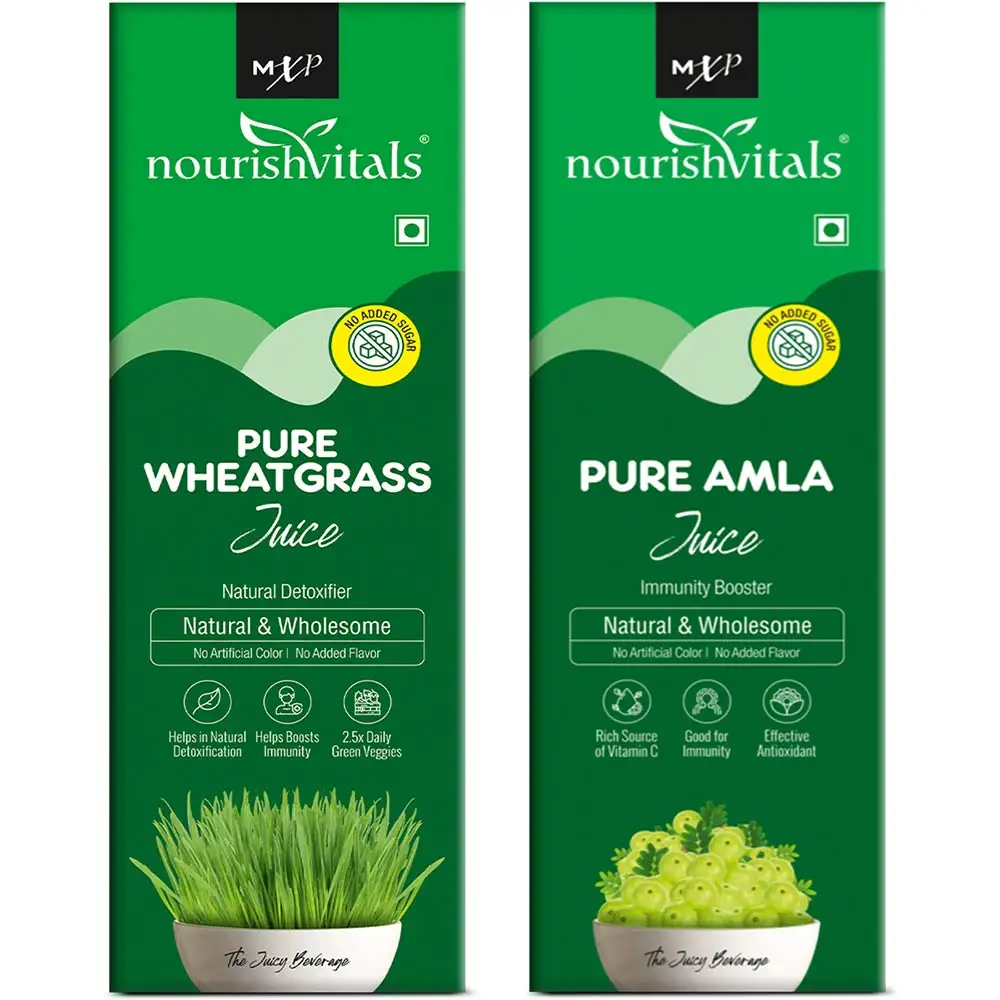 NourishVitals Pure Wheatgrass & Pure Amla Juice 500 ml Combo,  Natural  2 Piece(s)/Pack