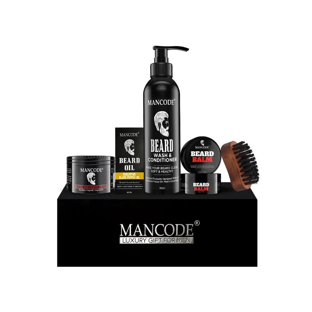 ManCode Beard Grooming Gift Set (Softener Cream + Black Pepper Oil + Wash + Conditioner + Balm)