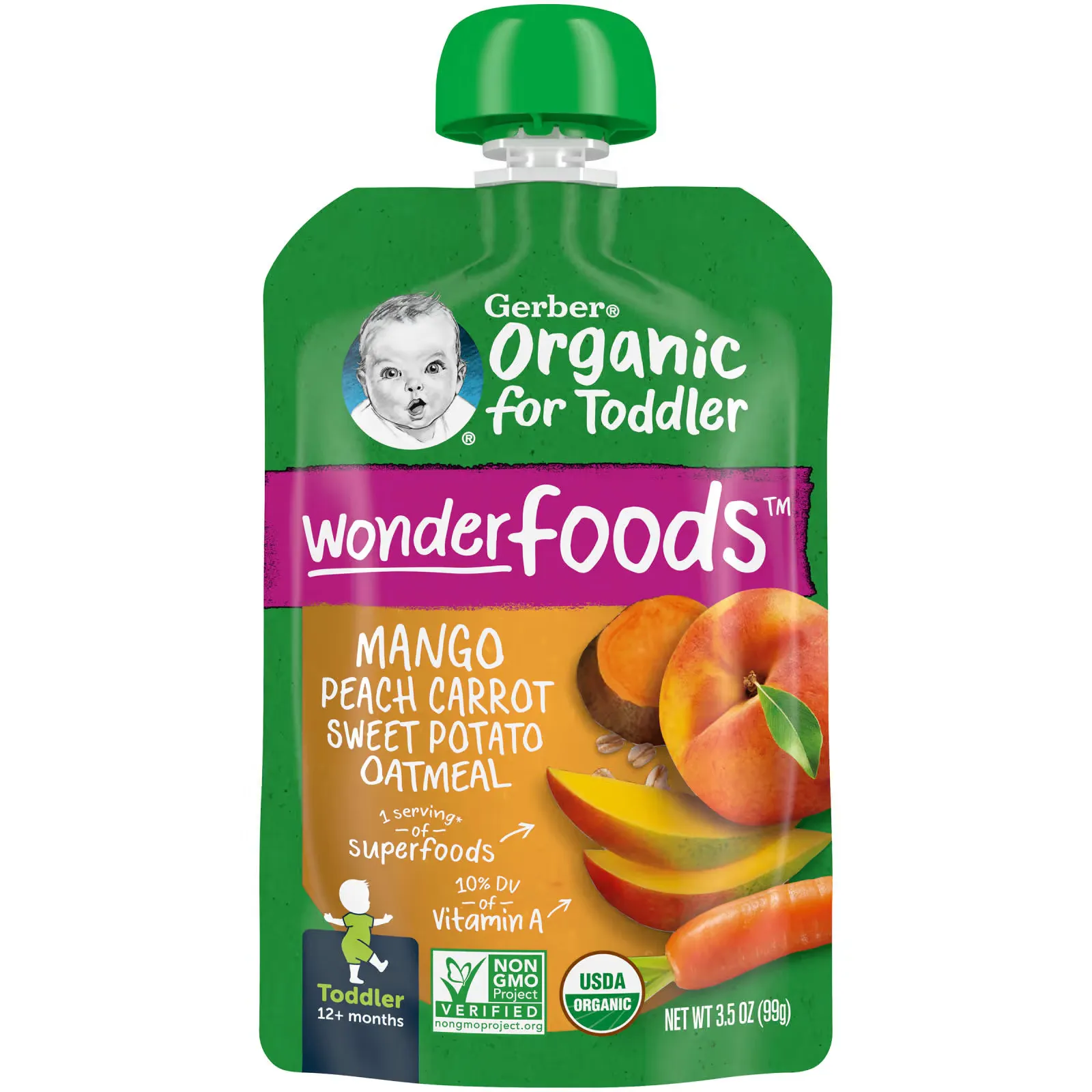 Organic for Toddler, WonderFoods, 12+ Months, Mango Peach Carrot Sweet Potato Oatmeal, 3.5 oz (99 g)