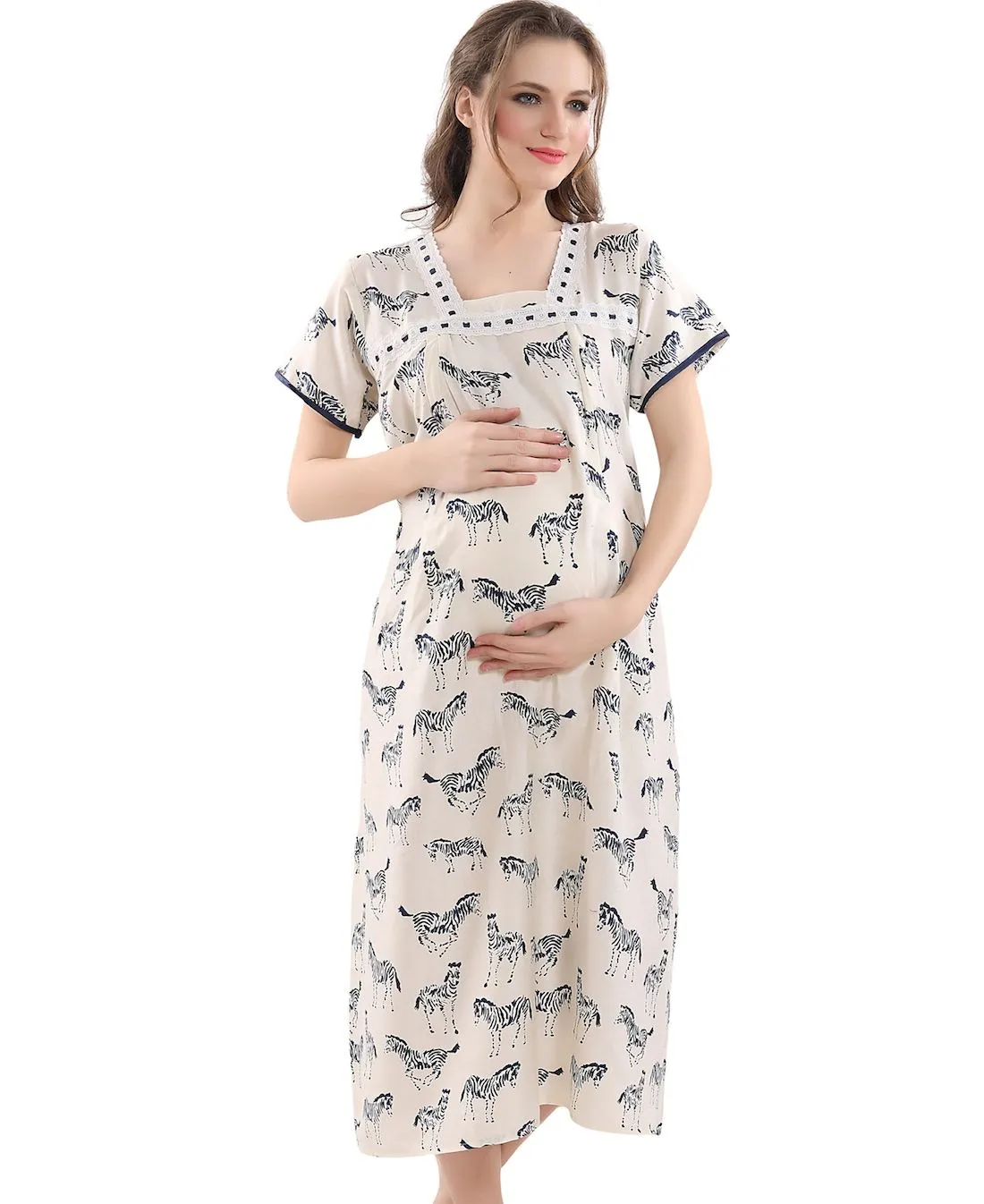 PIU Zebra Printed Maternity Nighty - Nude (L)