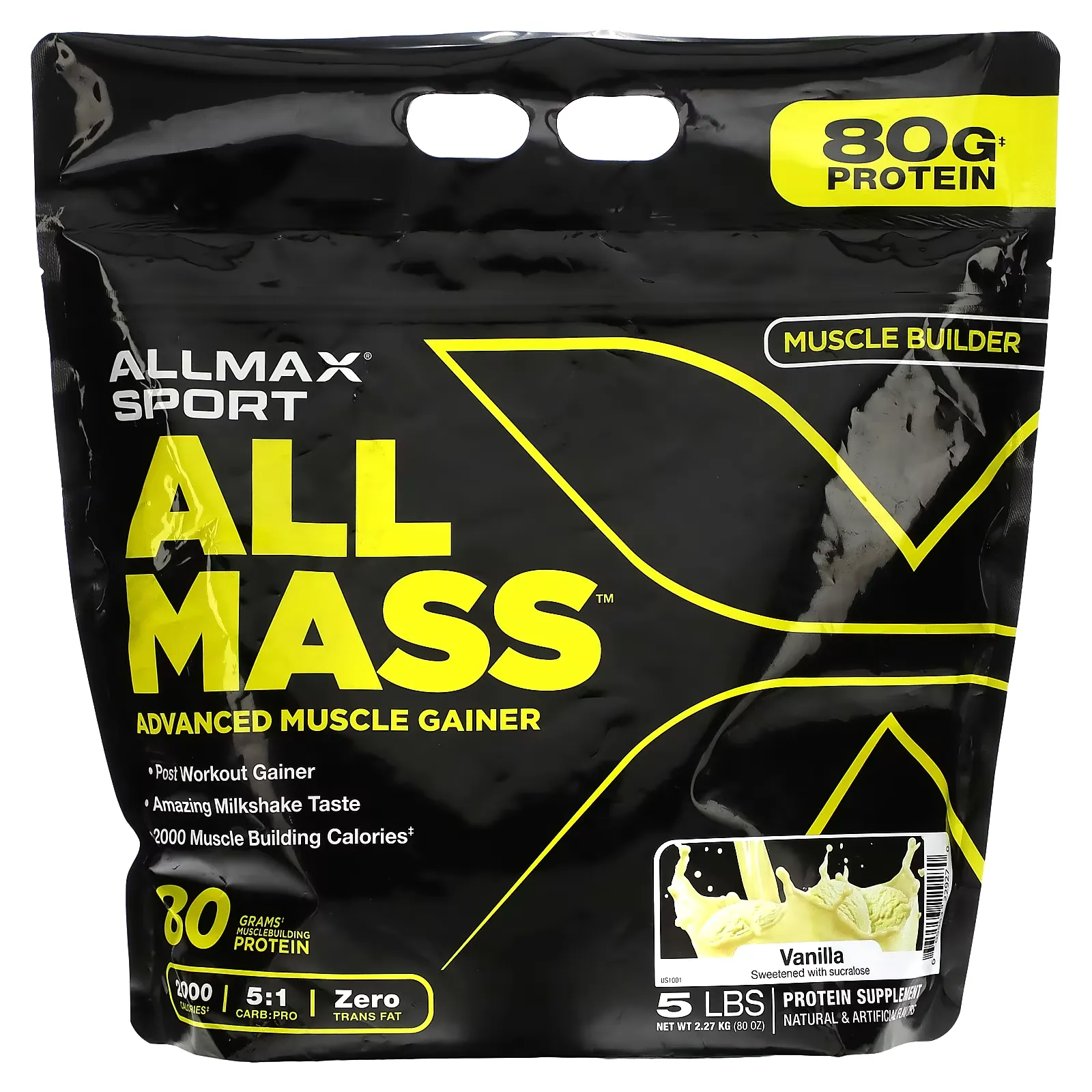 Sport, All Mass, Advanced Muscle Gainer, Vanilla, 5 lbs, 2.27 kg (80 oz)