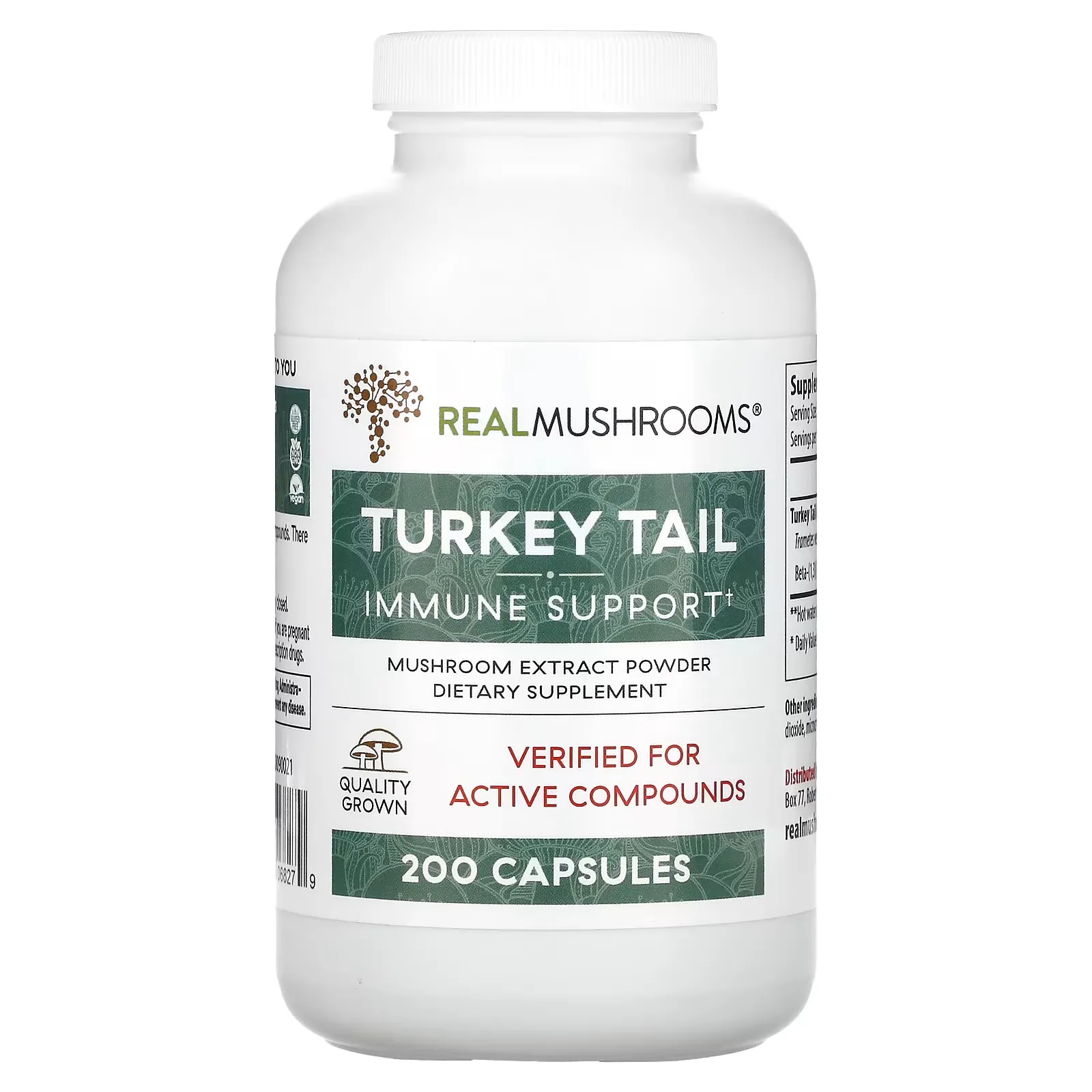 Turkey Tail, Mushroom Extract Powder, 200 Capsules