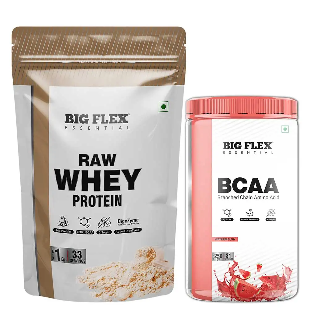 Big Flex Essential Raw Whey Protein,  2.2 lb  Unflavoured with Bigflex Essential Bcaa Watermelon 250g