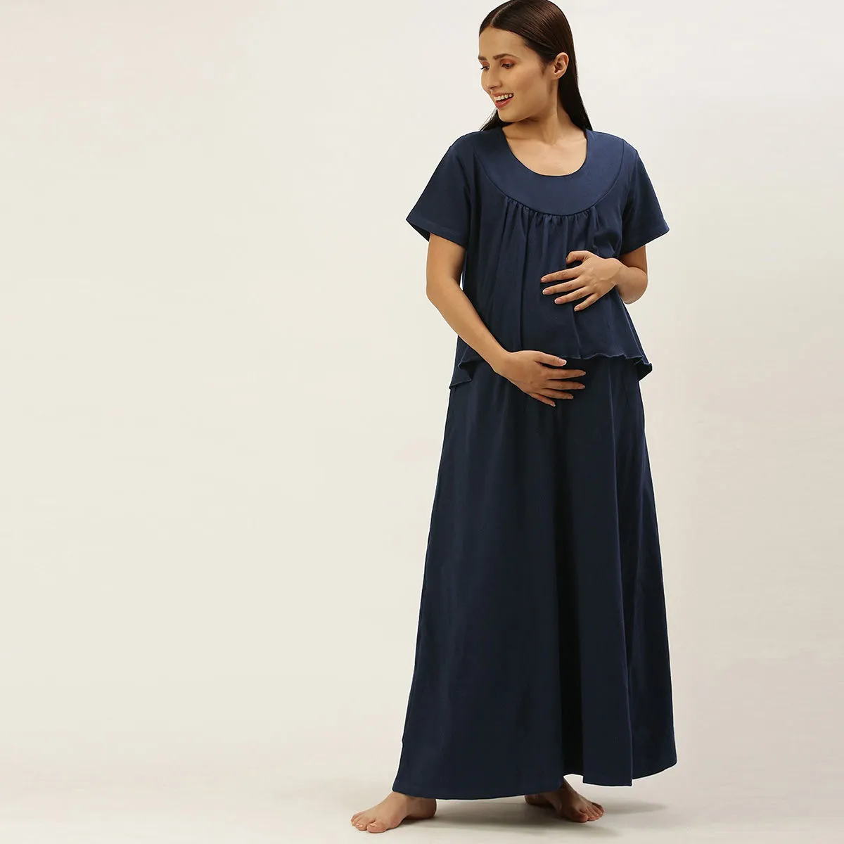 Nejo Feeding/Nursing Maternity Night Dress - Navy Blue