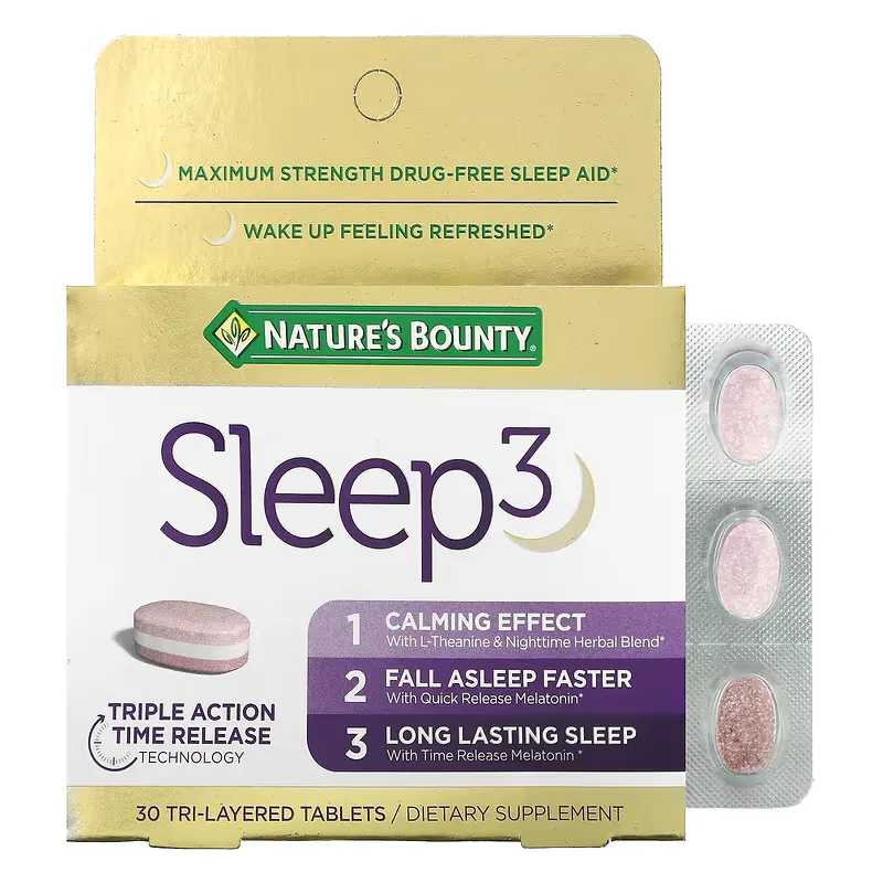 Sleep 3, Maximum Strength, Drug-Free Sleep Aid, 30 Tri-Layered Tablets