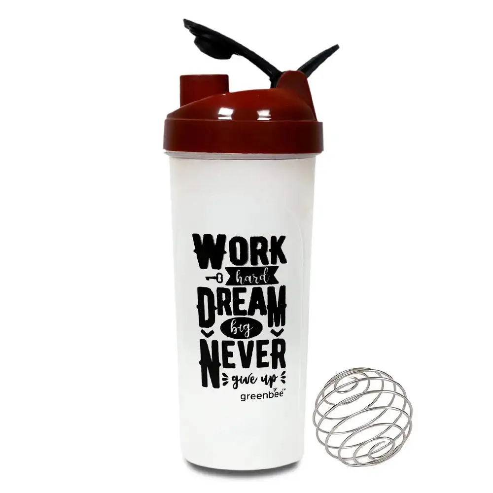 Greenbee Work Dream Never Protein Shaker,  Transparent with Maroon Cap  700 ml