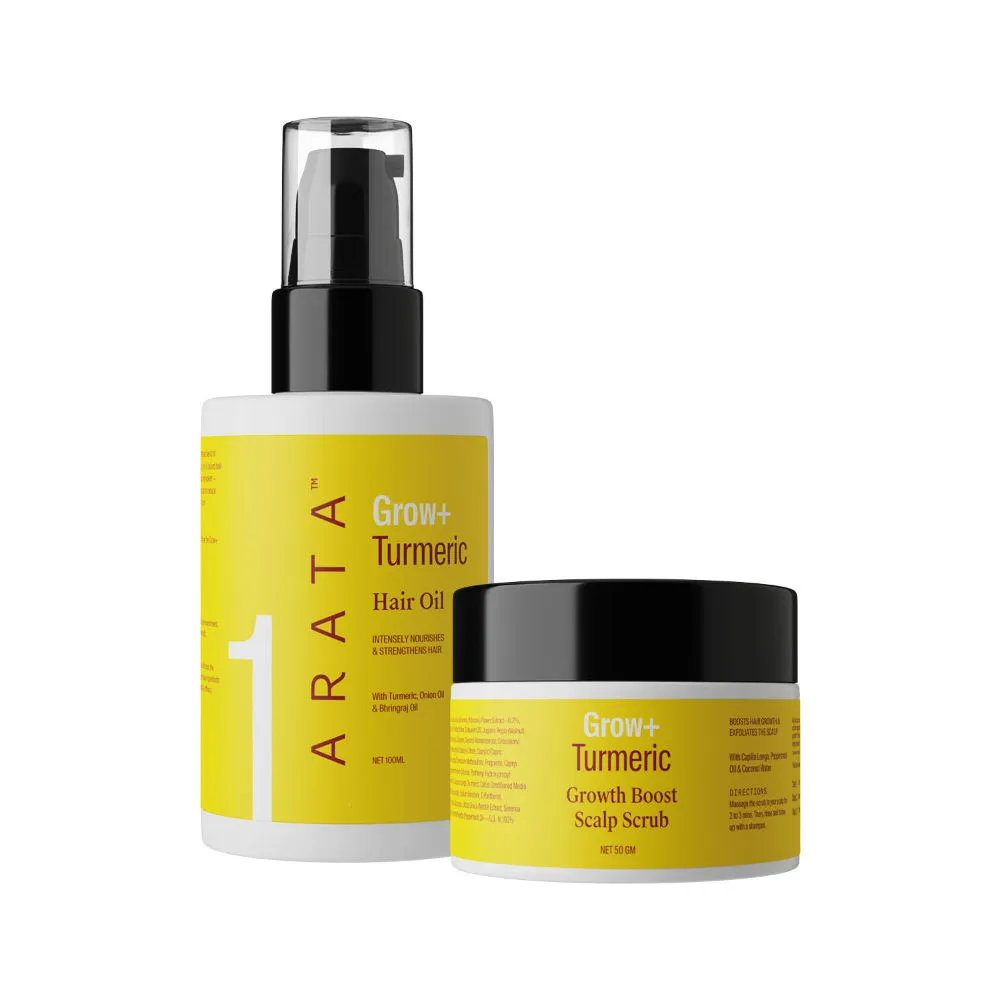 Arata Grow + Turmeric Range with Hair Oil and Scalp Revitalizer Serum