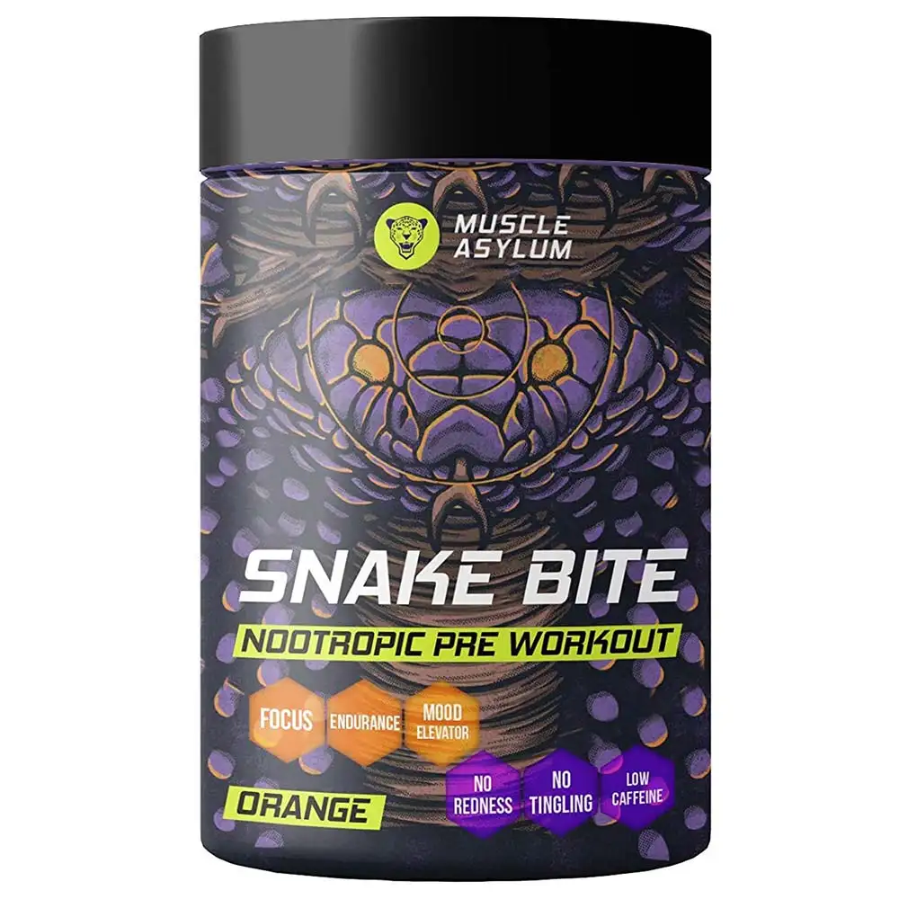 Muscle Asylum Snake Bite: Nootropic Pre Workout to assist with focus,  0.52 lb  Orange