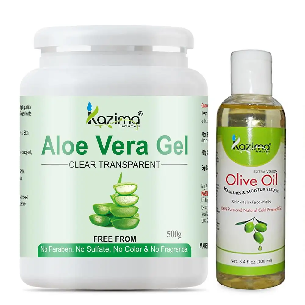 Kazima Aloe Vera Gel 500 gm & Olive Oil 100 ml Combo,  2 Piece(s)/Pack  All Skin Type