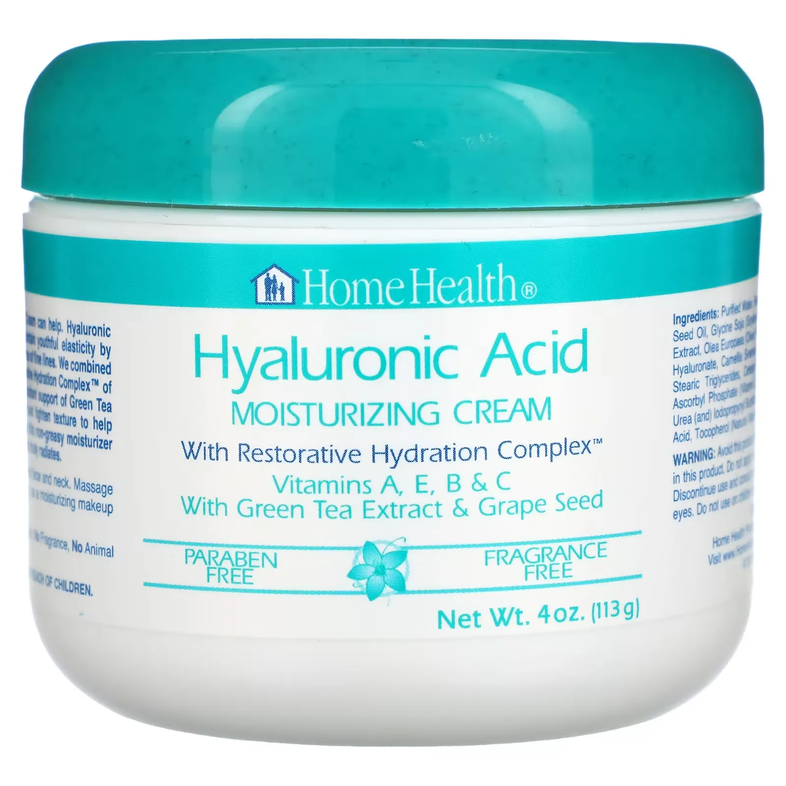 Hyaluronic Acid Moisturizing Cream, Fragrance Free, 4 oz (113 g)