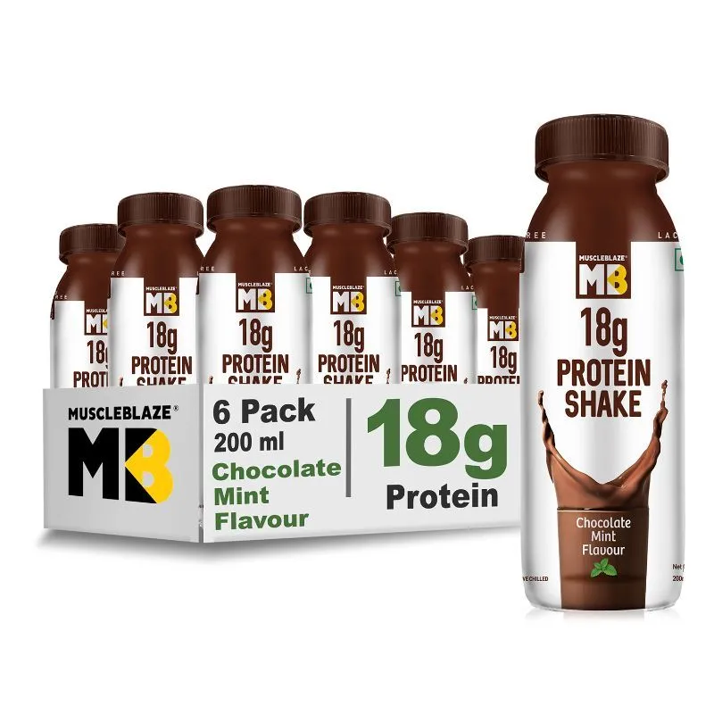 MuscleBlaze 18g Protein Shake, Chocolate Mint, Pack Of 6