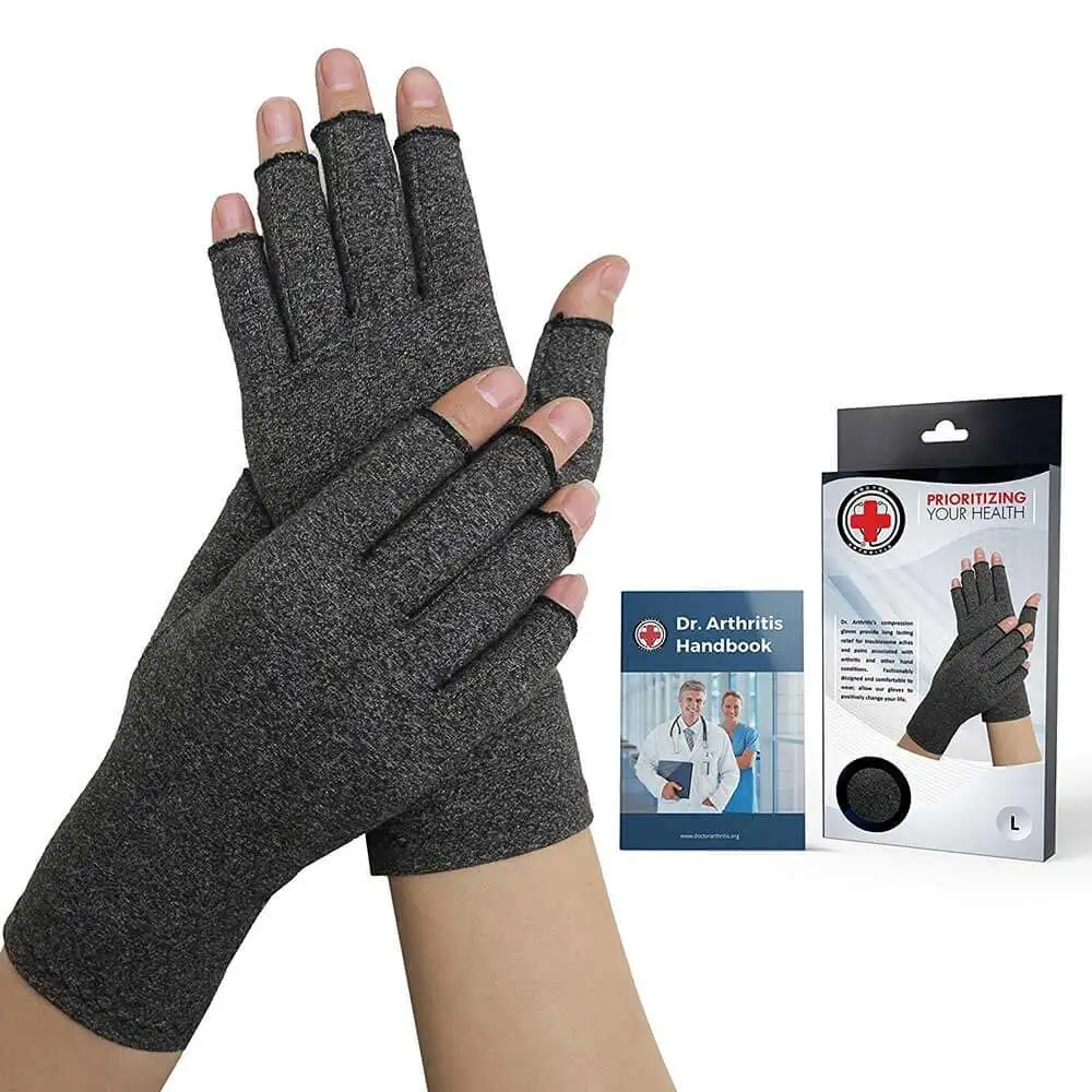 Dr. Arthritis Compression Gloves,  Grey with Hand Book (Pair)  Medium