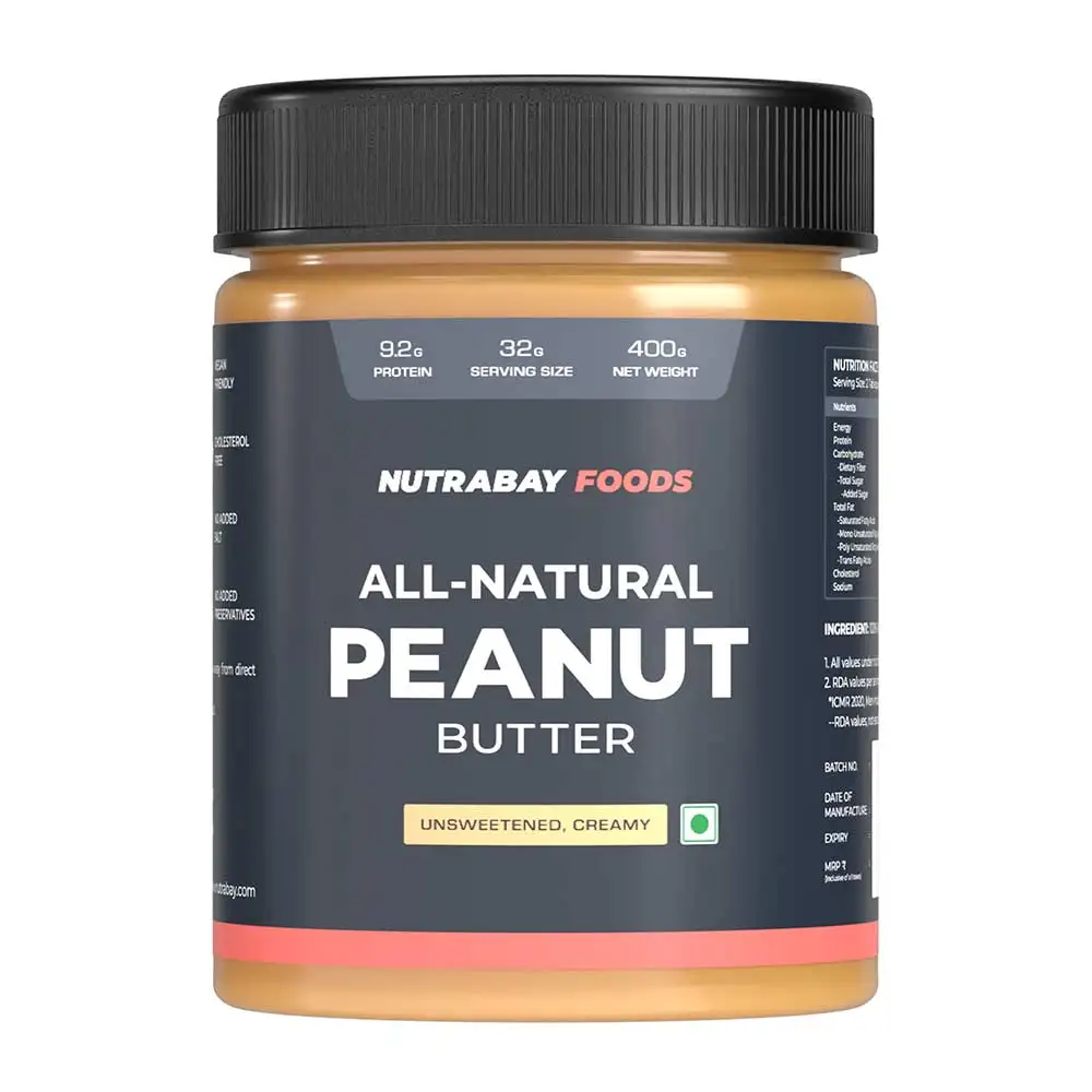 Nutrabay Foods All-Natural Peanut Butter,  400 g  Unsweetened, Creamy