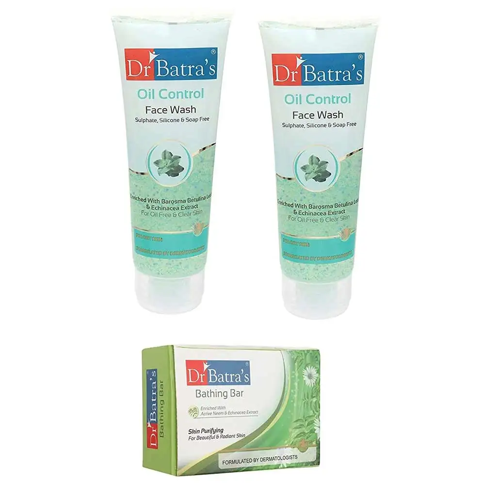 Dr Batra's 2 Oil Control Face Wash & Purifying Bathing Bar Combo,  3 Piece(s)/Pack  for All Types of Skin