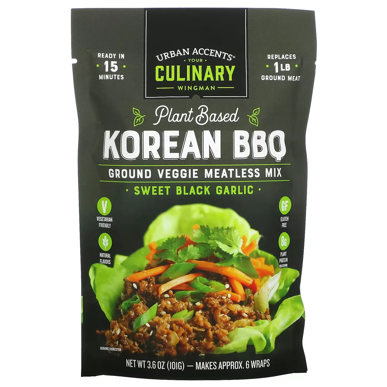 Plant Based Korean BBQ, Ground Veggie Meatless Mix,  Sweet Black Garlic, 3.6 oz (101 g)