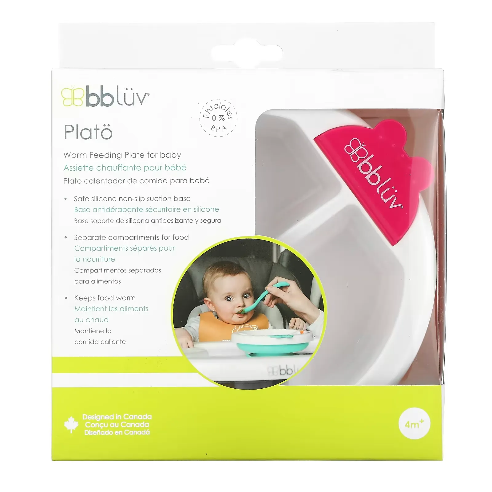 Plato, Warm Feeding Plate For Baby, 4+ Months, Pink, 1 Count