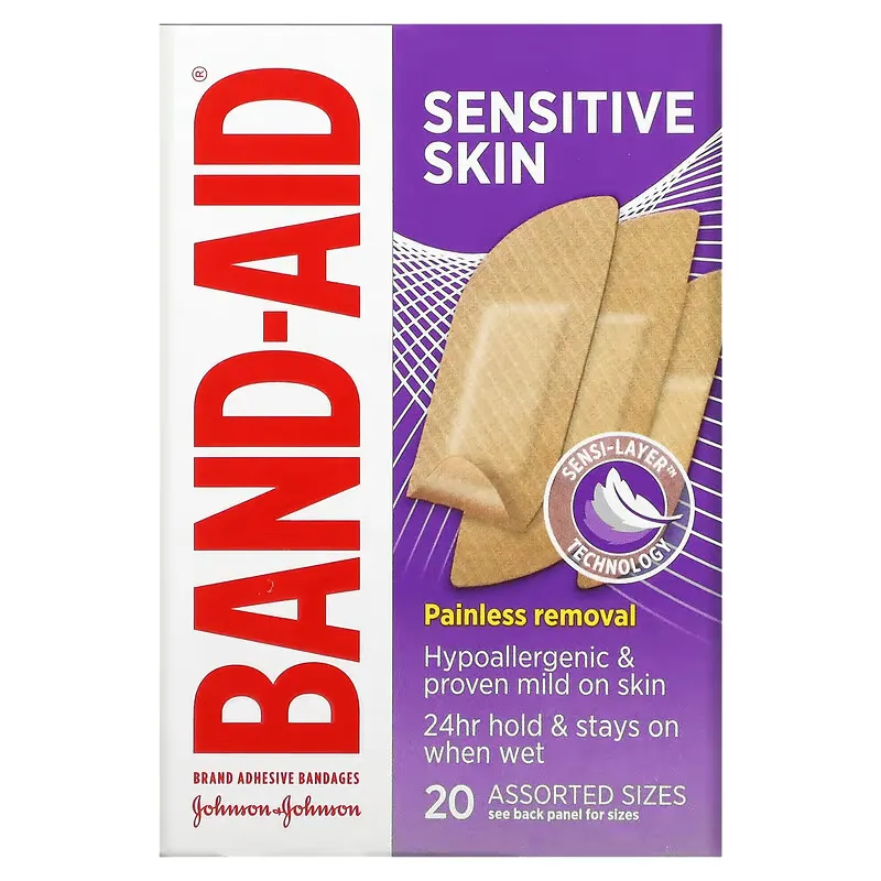 Sensitive Skin Adhesive Bandages, 20 Assorted Sizes