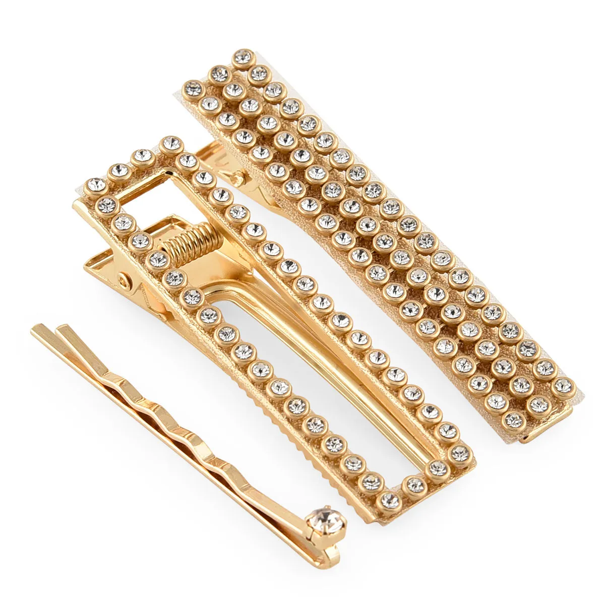 Toniq Gold You Shine Set Of 3 Stone Embellished Hair Clips/pins For Women(osxxih24)