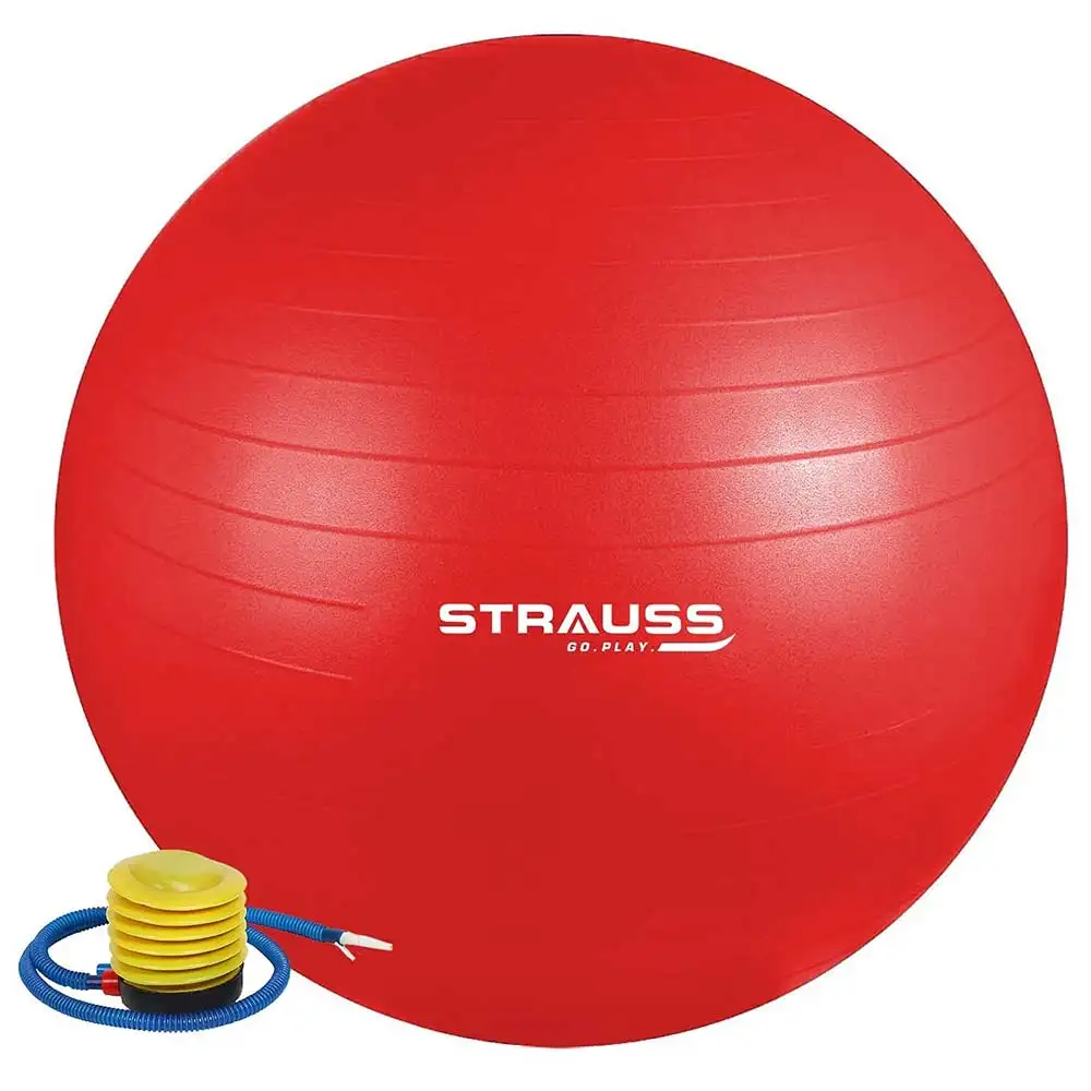 Strauss Round Shape Anti Burst Gym Exercise Ball with Pump,  Red  85 cm