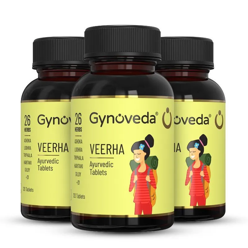 Gynoveda Veerha Heavy Period Flow, Clotting, Period pain, Ayurvedic Pills - 3 Month Pack