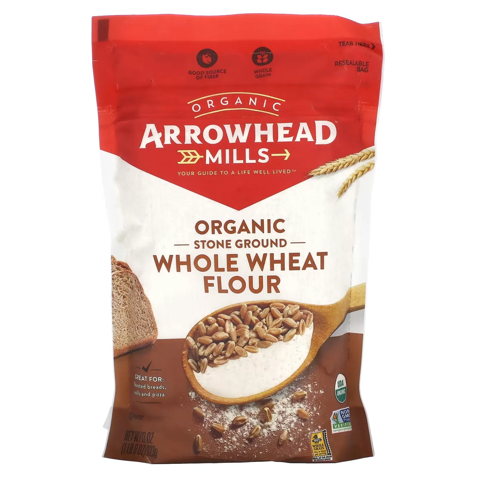 Organic Whole Wheat Flour, Stone Ground, 22 oz (623 g)